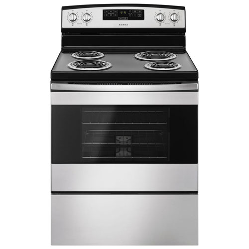 Amana 30" 4.8 Cu. Ft. Freestanding Electric Coil Top Range - Black-on-Stainless