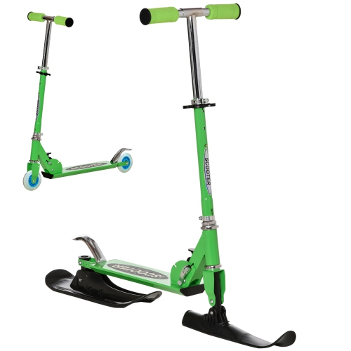 Scooter de neige Qaba, 2-en-1 Design chaise de ski à hauteur réglable pour enfants de plus de 7 ans, scooter de ski style traîneau avec roues, vert