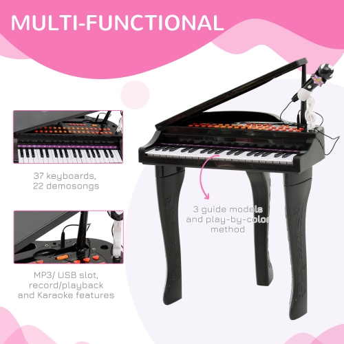 Qaba Mini Electronic Musical Piano 37 Key Keyboard Black