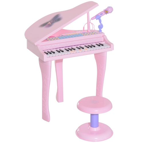 Qaba Mini Electronic Musical Piano 37 Key Keyboard Multifunction Kids Toy with Microphone Stool