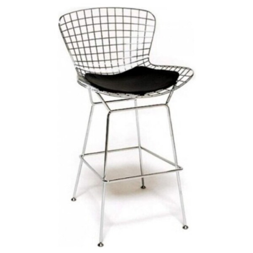 NICER INTERIOR  Occ 1-Harry Bertoia Chromed Steel Wire Frame Bar Height Barstool With Leatherette Pu Pad