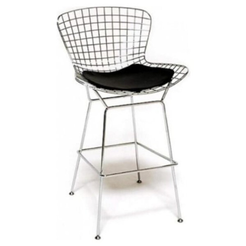 NICER INTERIOR  Occ 2-Harry Bertoia Chromed Steel Wire Frame Bar Height Barstool With Leatherette Pu Pad