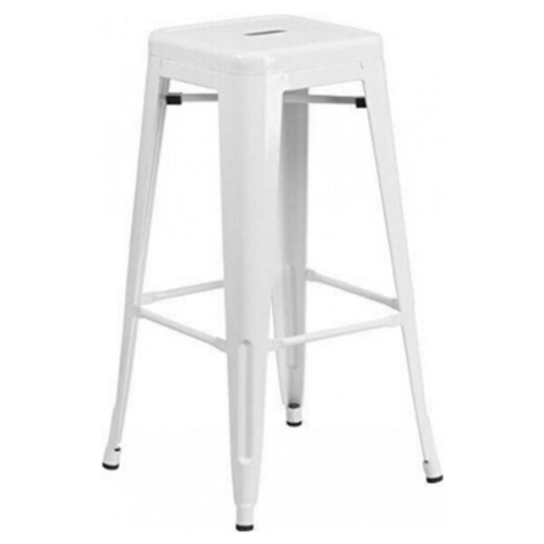 NICER INTERIOR  Occ 1-Tolix Style Backless Metal Industrial Stack Bar Height Stool-Stackable Metal Cafe Bar Stool Stacking Barstool-White