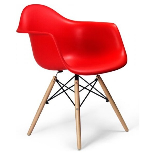 NICER INTERIOR  Furniture? 1 -Eames Style Armchair With Natural Wood Legs Eiffel Dining Room Chair -Wooden Dowel Leg Base In Red