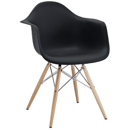 NICER INTERIOR  Furniture? 2 -Eames Style Armchair With Natural Wood Legs Eiffel Dining Room Chair -Wooden Dowel Leg Base In Black