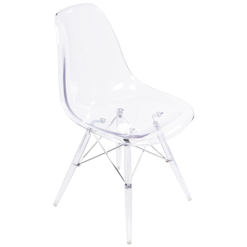 Nicer Furniture Set of One Transparent Clear -Eames Style Side Chair with Transparent Clear Legs Eiffel Dining Room Chair -Dowel Leg
