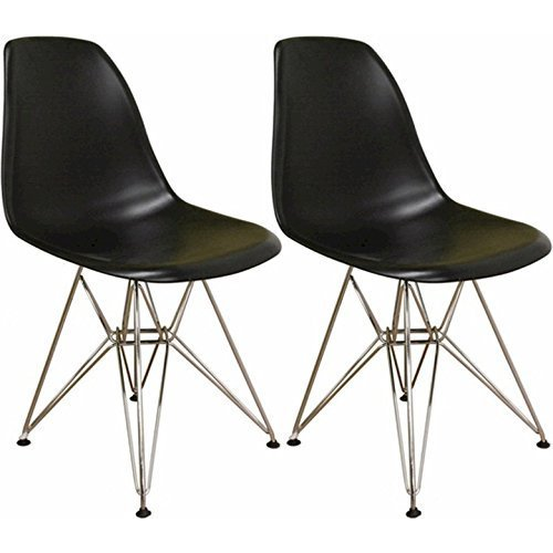 Nicer Furniture Set of Two Black - Eames Style Side Chair with Chromed Steel Legs Eiffel Dining Room Chair