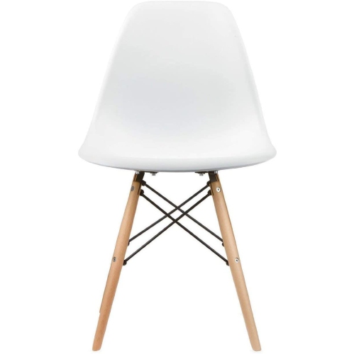 Nicer Furniture Eiffel Style Dining Room Side Chair with Natural Wood Legs, Set of 2, White