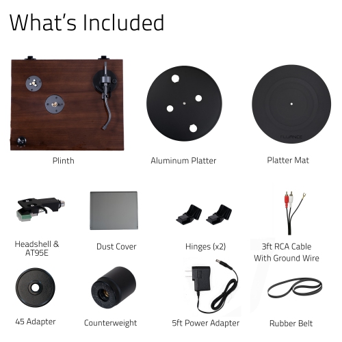 Tourne-disque haute fidélité RT81 Elite de Fluance avec cartouche AT95E d'Audio Technica, entraînement par courroie, préamplificateur