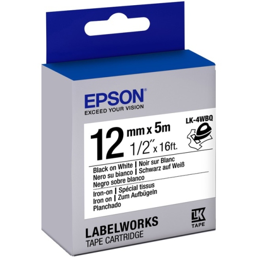 Epson LabelWorks Iron on LK Tape Cartridge ~1/2" Black on White