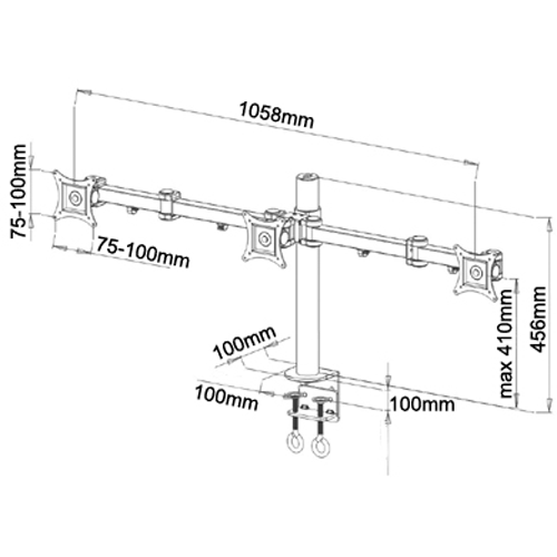 GlobalTone Full Motion Flat Panel Computer Triple Monitor Desk Mount for 3 Screens 13" to 22"
