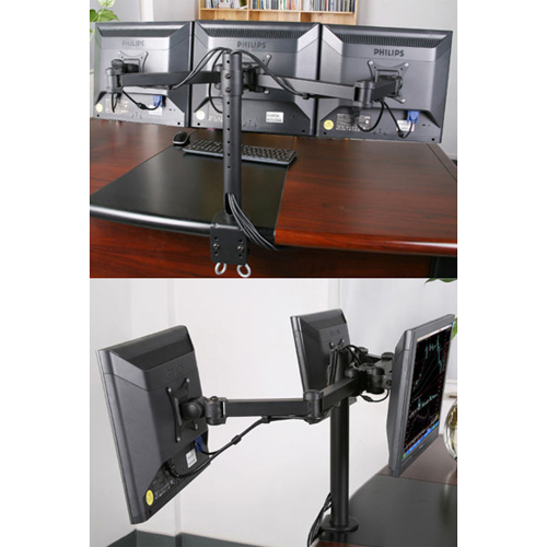 GlobalTone Full Motion Flat Panel Computer Triple Monitor Desk Mount for 3 Screens 13" to 22"