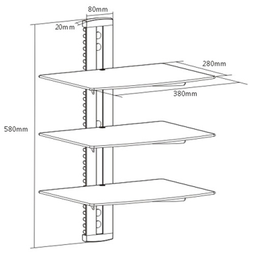 GlobalTone Triple Floating Media - 3 Shelves - Tempered Glass - Black