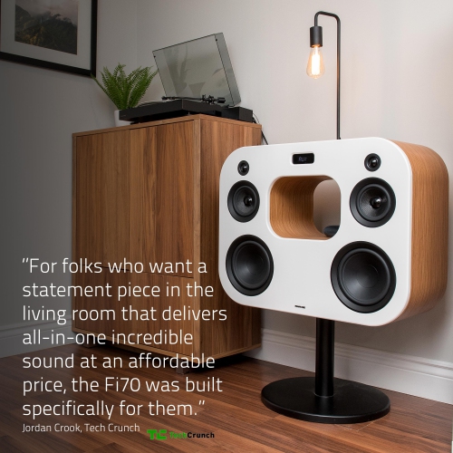 Système audio haute fidélité sans fil à trois voies Fi70 de Fluance avec puissant amplificateur et deux haut-parleurs d’extrêmes graves de 8 po