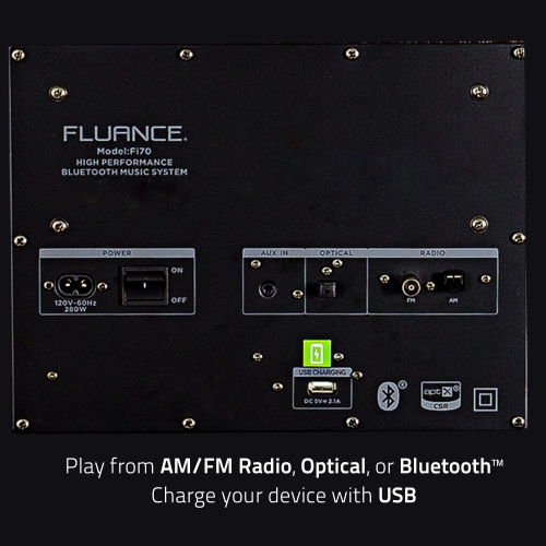 Système de musique haute fidélité sans fil à trois voies Fi70&nbsp;W de Fluance avec amplificateur puissant et deux haut-parleurs d'extrêmes graves
