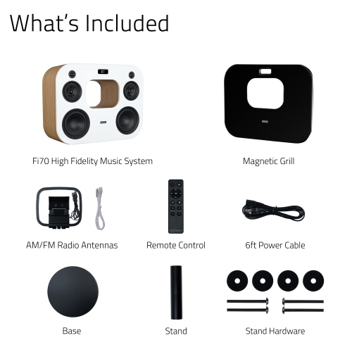 Système de musique haute fidélité sans fil à trois voies Fi70&nbsp;W de Fluance avec amplificateur puissant et deux haut-parleurs d'extrêmes graves