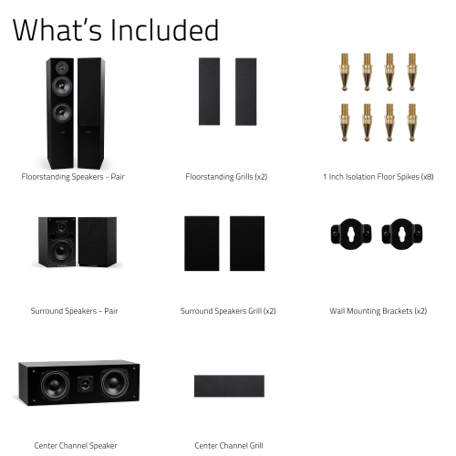 Fluance Elite High Definition 5.0 Surround Sound Home Theater Speaker System - Floorstanding Towers, Center and Rears