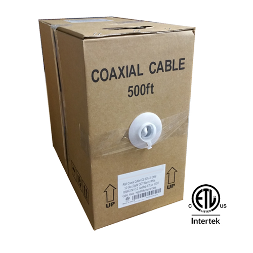 GLOBALTONE  Rg6 Coaxial Cable Bulk Wire In Pull-Thru Box 500Ft Cetlus Certified In Black