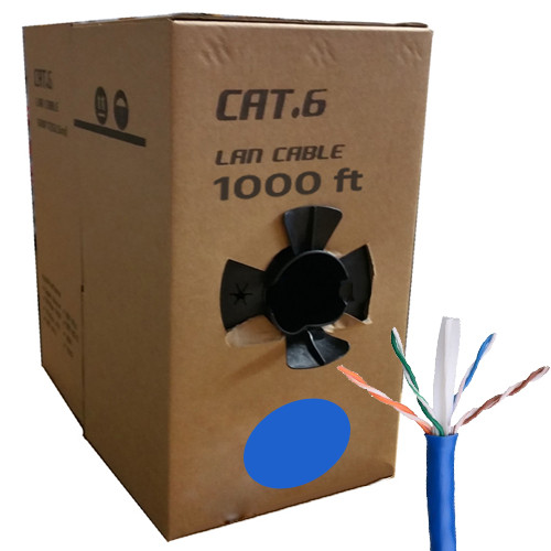 GlobalTone Cat6 UTP 23awg Solid CCA Bulk Network Ethernet Cable in Pull-thru Box Blue 1000ft