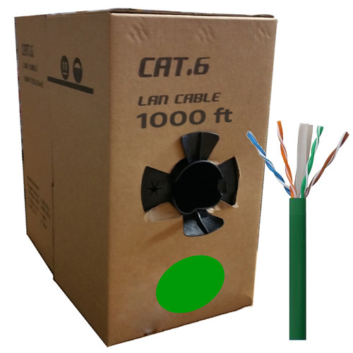 GlobalTone Cat6 UTP 23awg Solid CCA Bulk Network Ethernet Cable in Pull-thru Box Green 1000ft