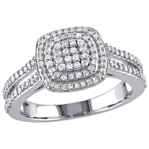 Halo Ring in Sterling Silver with 0.38ctw White Round Diamonds - Size 6