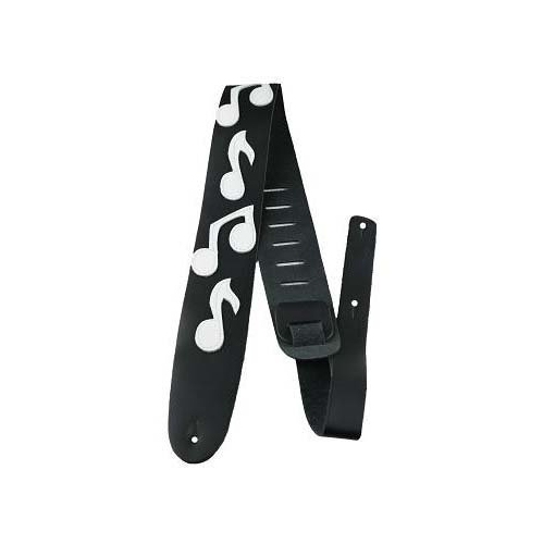 Perri's Soft Leather Guitar Strap - Black with White Music Notes, 2.5