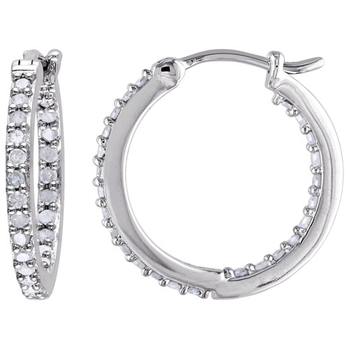 Hoop Earrings in Sterling Silver with 0.48ctw White Round Diamonds