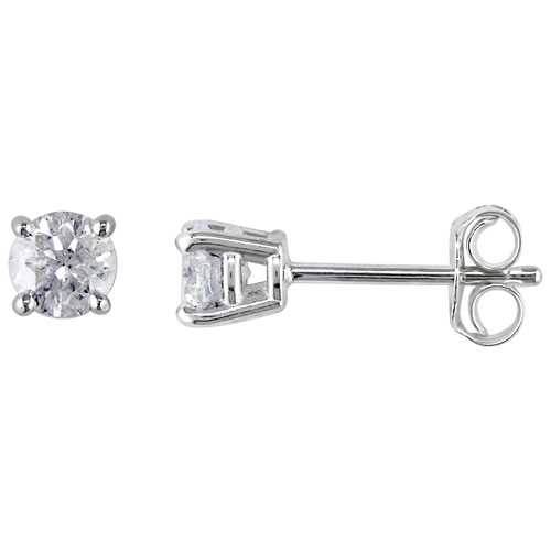 Stud Earrings in Sterling Silver with 0.5ctw White Round Diamonds