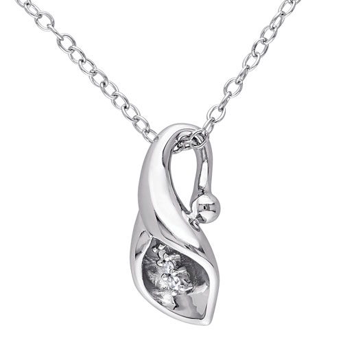 Floral Pendant in Sterling Silver with 0.01ctw White Round Diamonds on an 18" Chain