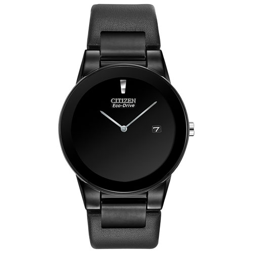Citizen Axiom Eco-Drive Watch 40mm Men's Watch - Black Case, Black Leather Strap & Black Dial