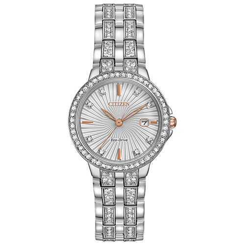 Citizen Silhouette Crystal 28mm Women's Analog Solar Powered Dress Watch - White/Silver