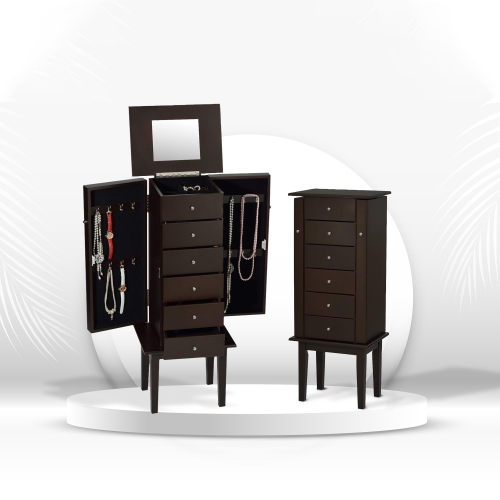 VISCOLOGIC  Flip Top Mirror Floor Standing Jewelry Storage - In Brown