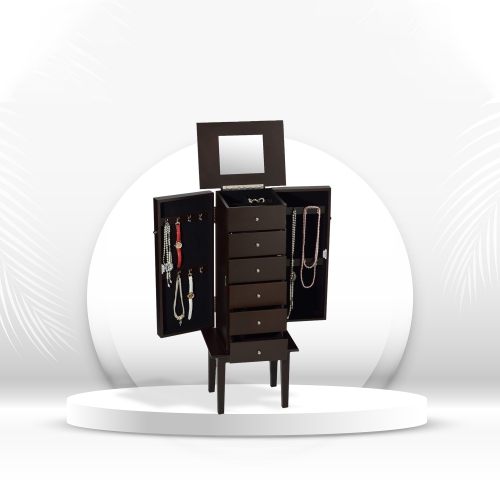 ViscoLogic Flip Top Mirror Floor Standing Jewelry Storage - Brown