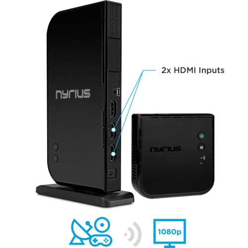 Nyrius Wireless HDMI 2 Input Transmitter & Receiver; Streaming HD 1080p 3D Video with 2 HDMI Cables