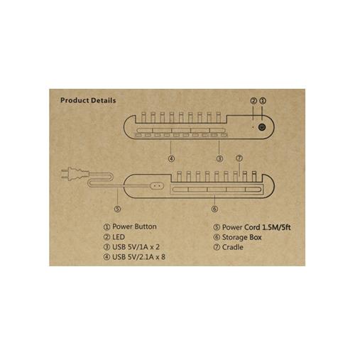 Linke LC-10CS 10 Port USB Charge Station With Slot 96W