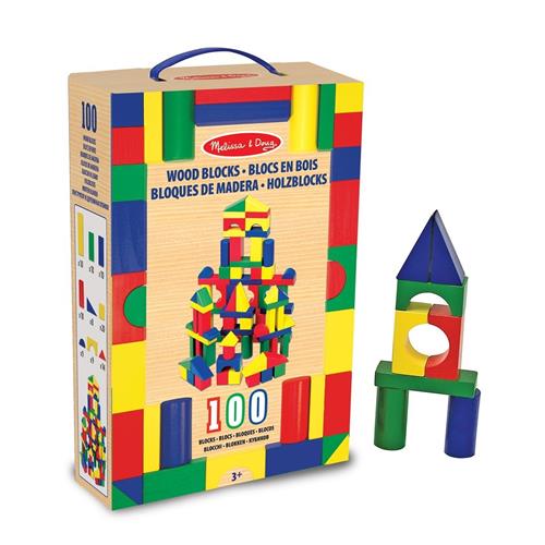 MELISSA & DOUG  - 100 Wood Building Blocks Set (10481) - Multi-Colour