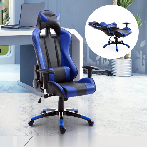 HOMCOM Gaming Racing Office Chair with Waist Neck Cushions Blue