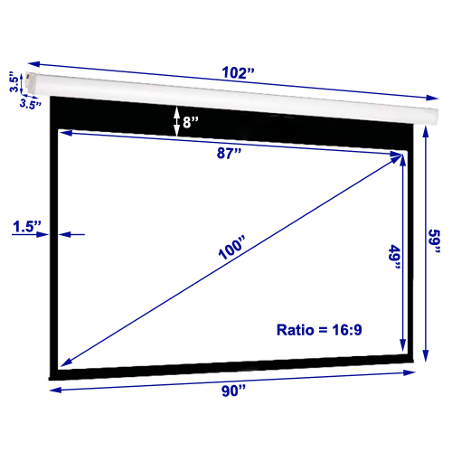 Écran de projection électrique de 100 po d’Antra avec télécommande, gris mat, 16:9, compatible avec les téléviseurs HD 3D 1080p à gain 1.1