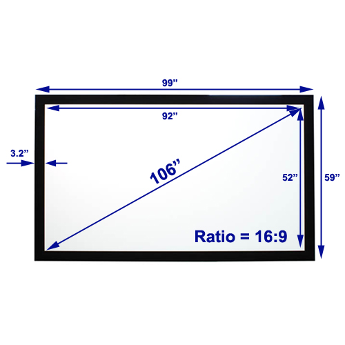 Antra 106" Fixed Frame Wall Projection Screen Matte White 16:9 with 1.1 Gain 3D HDTV 1080p Ready