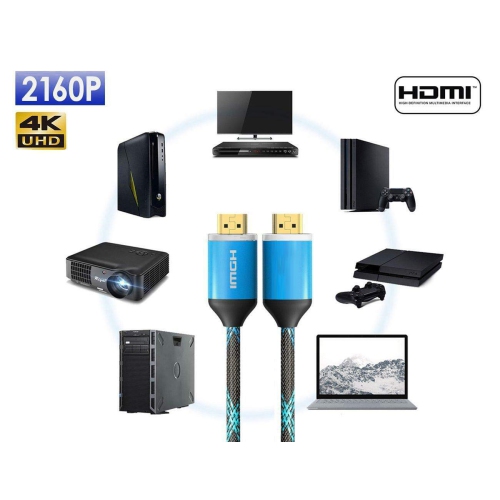 Konex – Câble HDMI 4K 60 Hz, 2160P, HDR 3D haute vitesse avec Ethernet, noir lumineux Glowing Light tressé, noir, 25 PI, 25 pi, noir, bleu lumineux