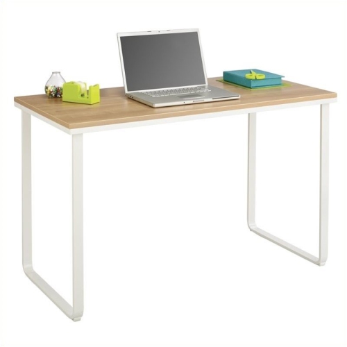 SAFCO Modern Maple Table Desk With White Metal U Shaped Legs