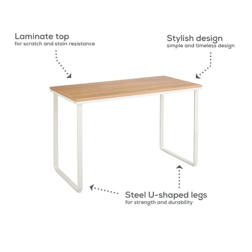 Modern Maple Table Desk With White Metal U Shaped Legs