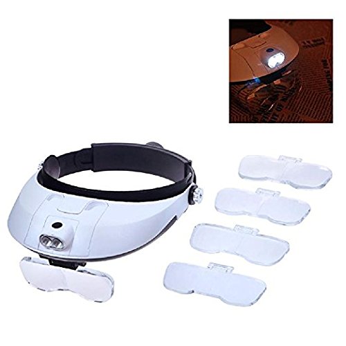 Stanz Headband Headset Head LED Lamp Light Jeweler Magnifier Magnifying Glass 1X to 3.5X Zoom with 5 Detachable Lenses