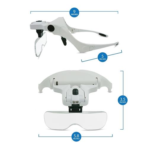 Stanz Headband LED Illuminated Head Magnifier Visor - 1X to 3.5X Zoom with 5 Detachable Lenses – Hands Free Head Worn Lig