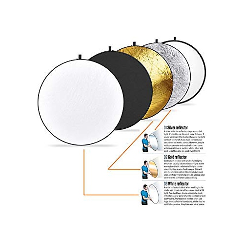 Vivider 24 inch / 60cm 5-in-1 Collapsible Multi-Disc Light Photography Reflector with Bag - Translucent, Silver, Gold, Wh