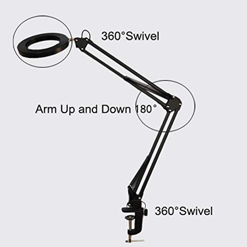 Magnifier CLAMP LAMP Magnifying LED 5X Glass Metal Swing Arm Desk Lamp Dimming 3 Color Modes Glare-Free Memory Function
