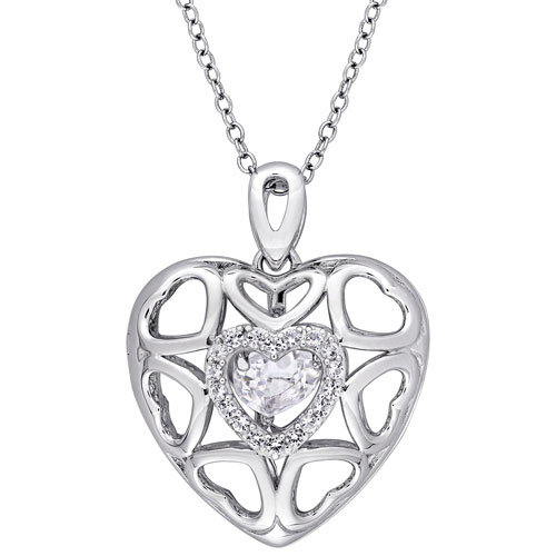 Locket Heart Pendant in Sterling Silver with White Topaz on a 18" Sterling Silver Chain
