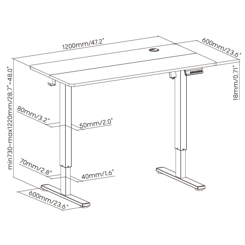 Duramex Single Motor 2 Segments Max. Height 1220MM Electric Sit Stand Desk Frame with 120cm x 60cm / 47" x 23.6" 2 Pieces Black Table Top with Memory