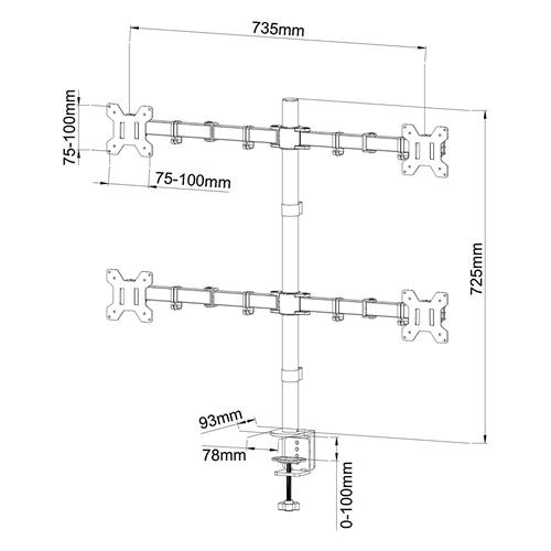 DURAMEX Quad Four 4 LCD LED Monitors Desk Mount Stand Fully Adjustable upto 27"