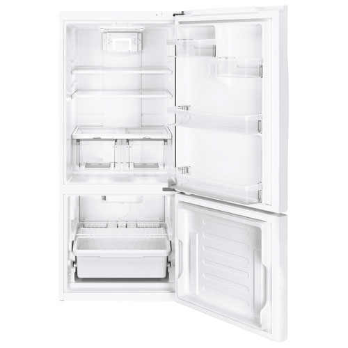 GE 30" 20.9 Cu. Ft. Bottom Mount Freezer Refrigerator with LED Lighting (GBE21AGKWW) -White-Open Box - Perfect Condition